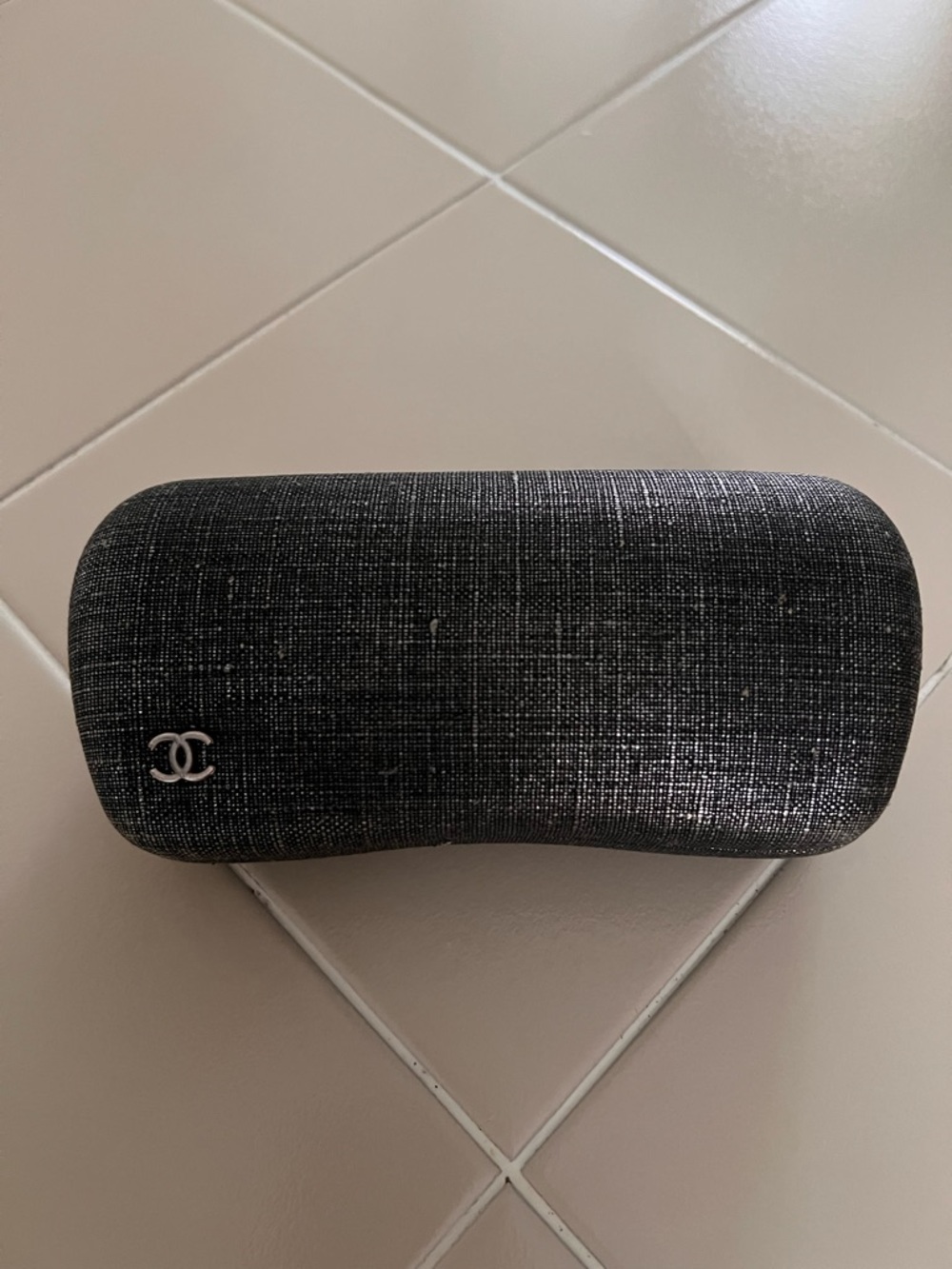 CHANEL Black Textured Hard Sunglasses Case with Silver CC Logo